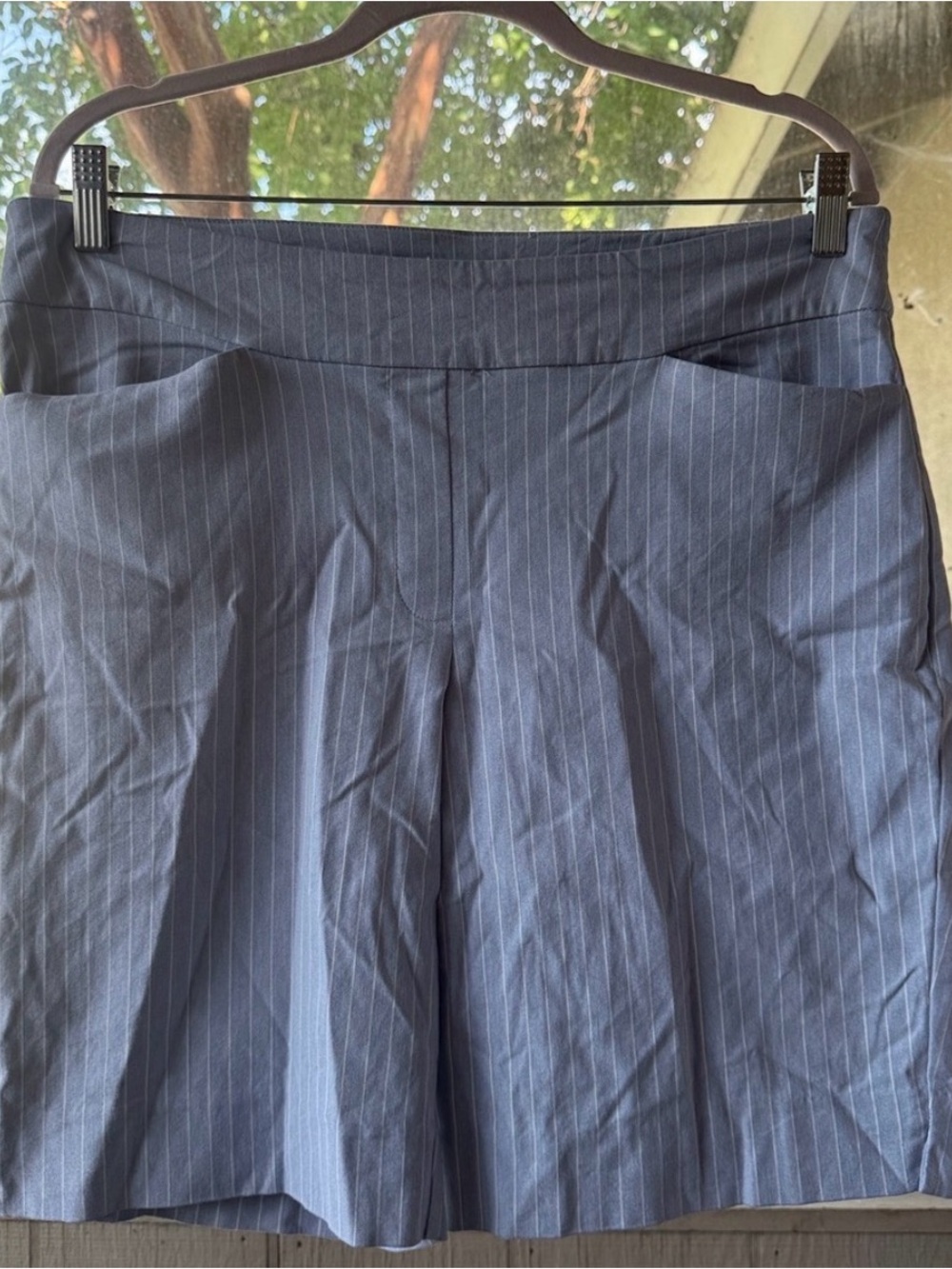 Hilary Radley Light Blue Pinstripe High Waist Women's Shorts
